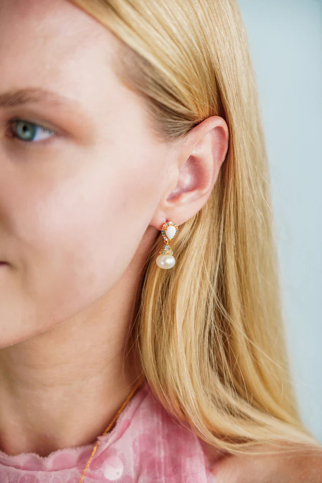 GEORGINI WISTERIA CREATED OPAL AND PEARL CASCADE EARRINGS GOLD