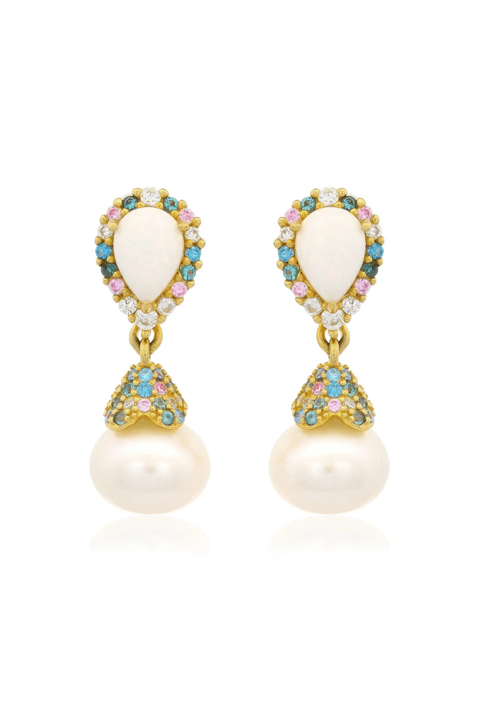 GEORGINI WISTERIA CREATED OPAL AND PEARL CASCADE EARRINGS GOLD