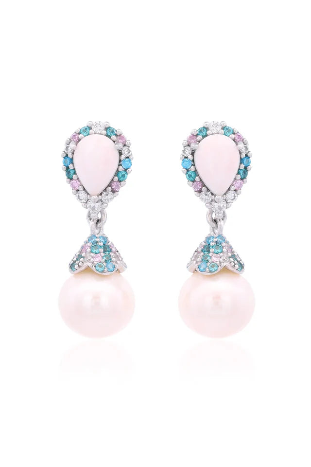 GEORGINI WISTERIA CREATED OPAL AND PEARL CASCADE EARRINGS SILVER