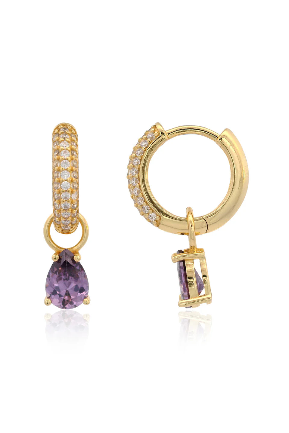GEORGINI WISTERIA DUO PEAR EARRINGS AMETHYST CZ GOLD