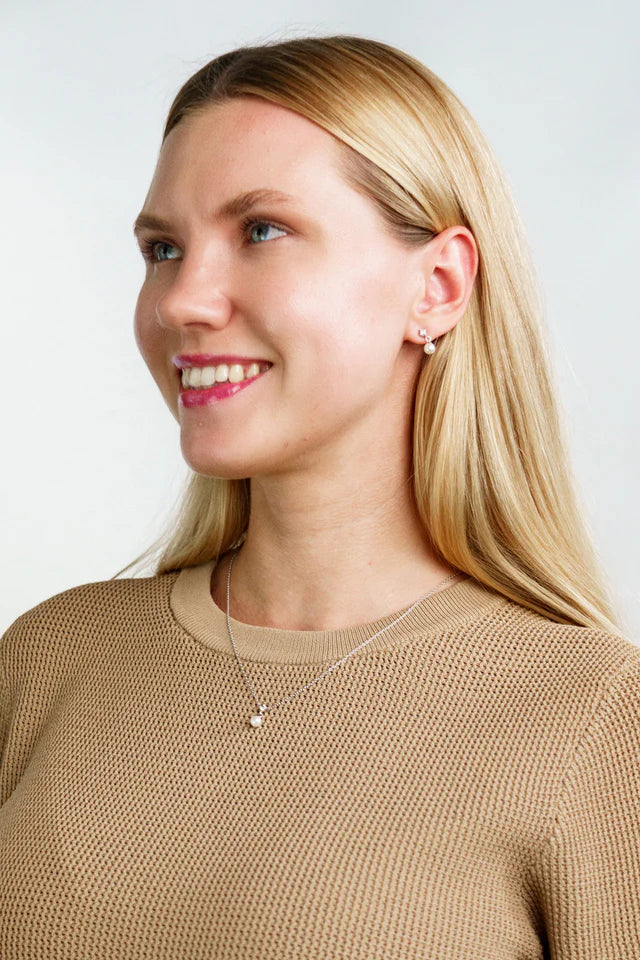 ADAGIO TOUCH OF SPARKLE DANGLE DROP PEARL EARRINGS SILVER