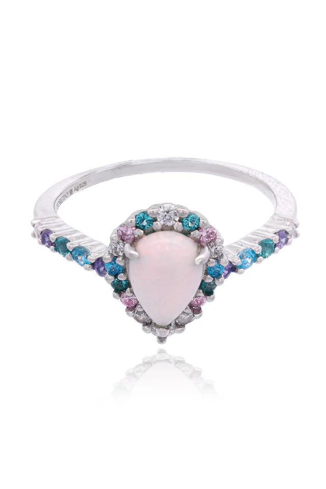 GEORGINI WISTERIA CREATED OPAL FLORIBUNDA RING SILVER