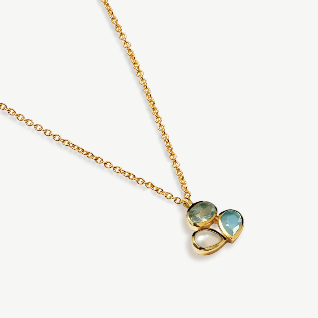 Island Dream Gemstone Pendant Necklace 18ct Gold Plated, Gemstones & Pearl