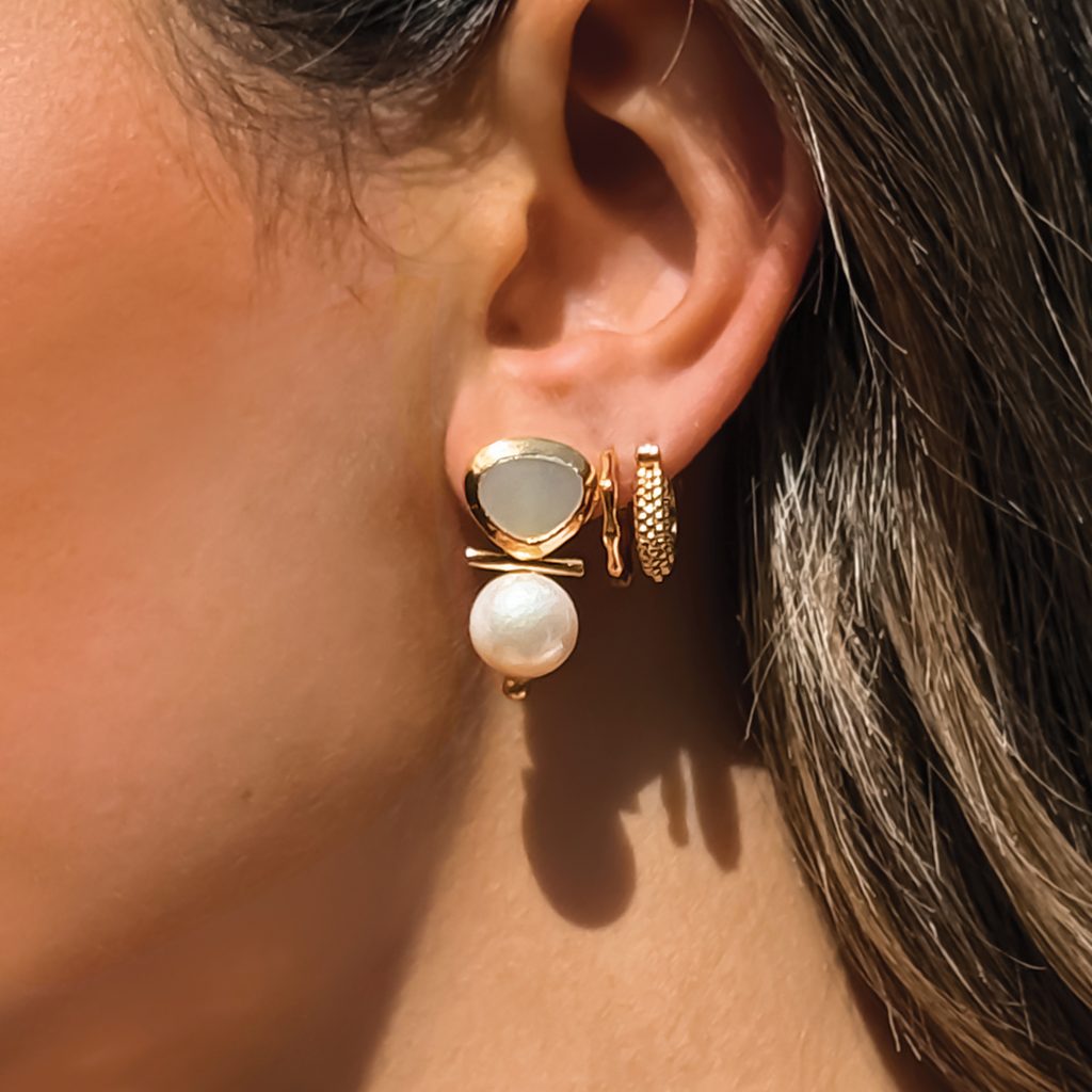 Jura Baroque Pearl Statement Earrings 18ct Gold Plated, Pearl & Mother of Pearl