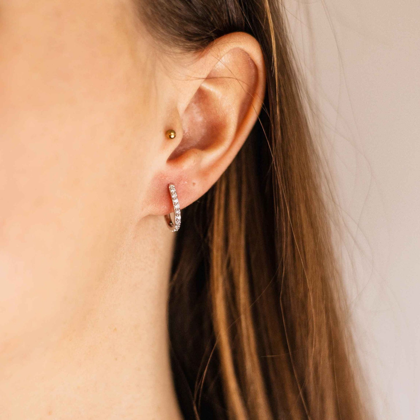 Silver Pave Oval Hoop Earrings