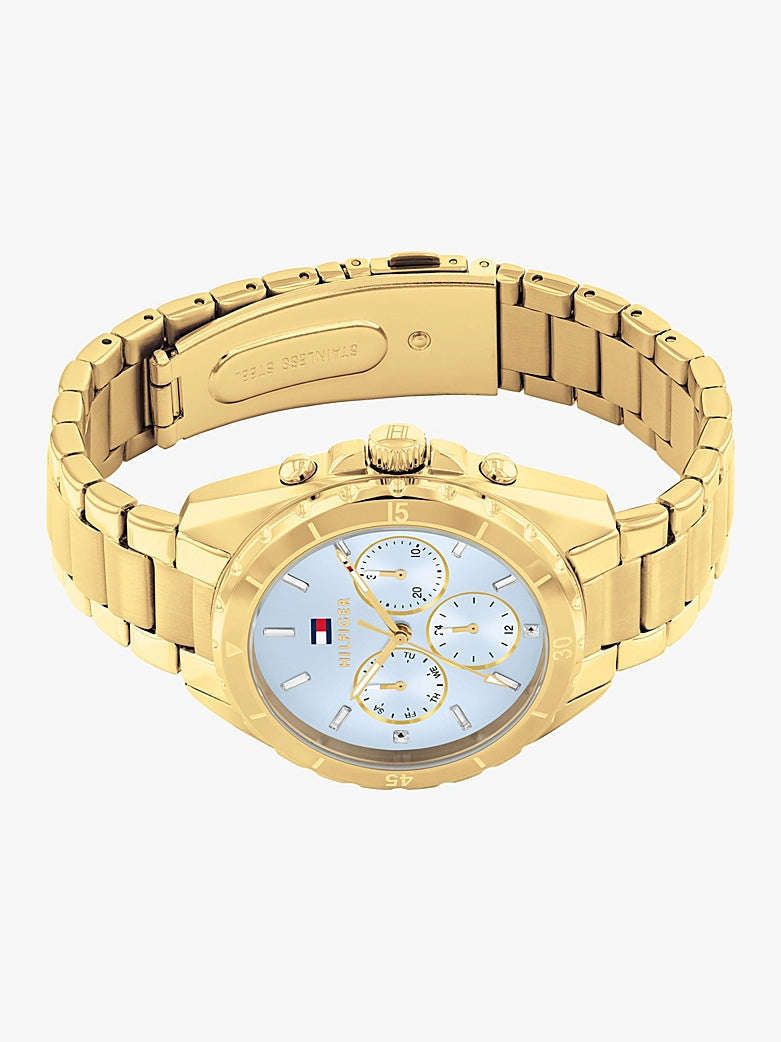 Hilfiger Ladies Gold-Plated Blue Dial Sub-Counter Watch