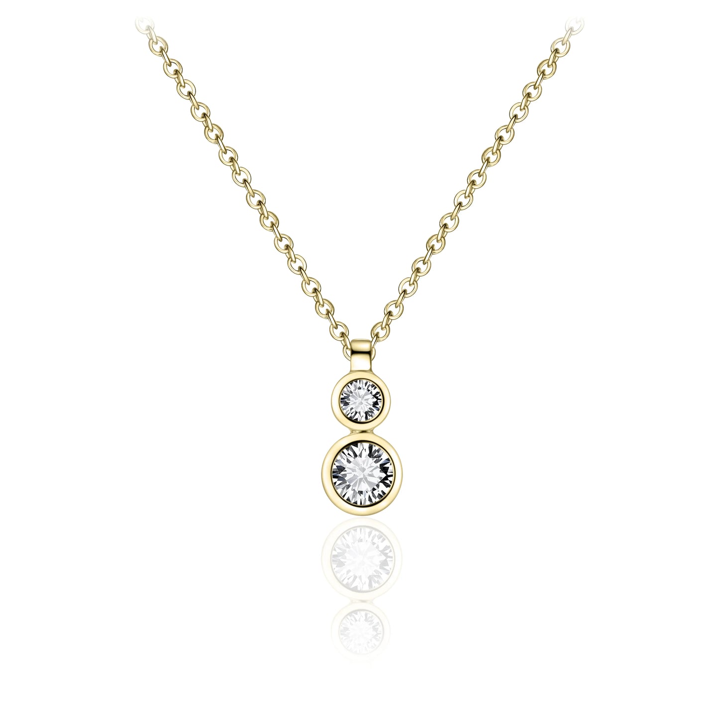 Gold Plated Double Bezel Cz Necklace