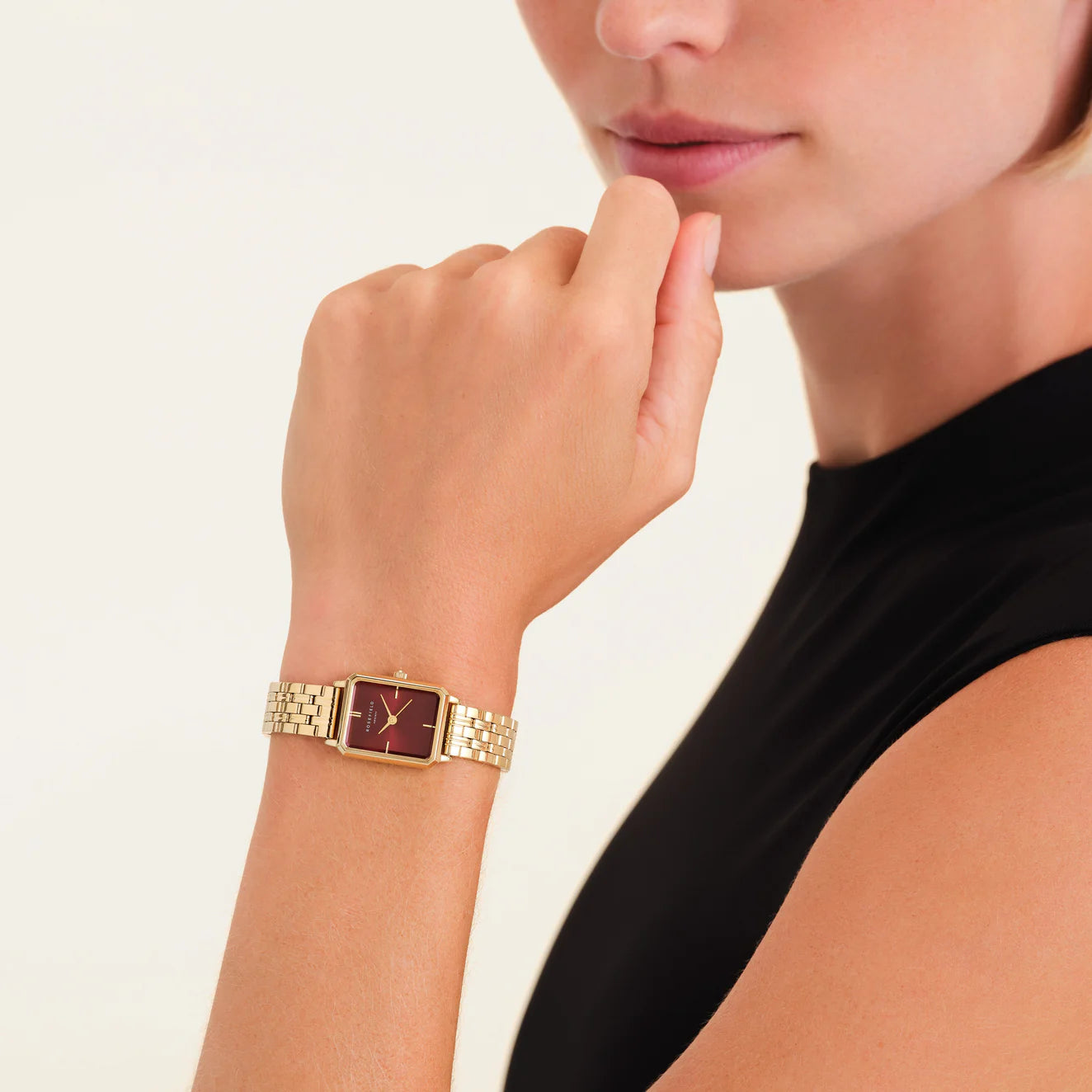 Rosefield Octagon Burgundy & Gold Watch