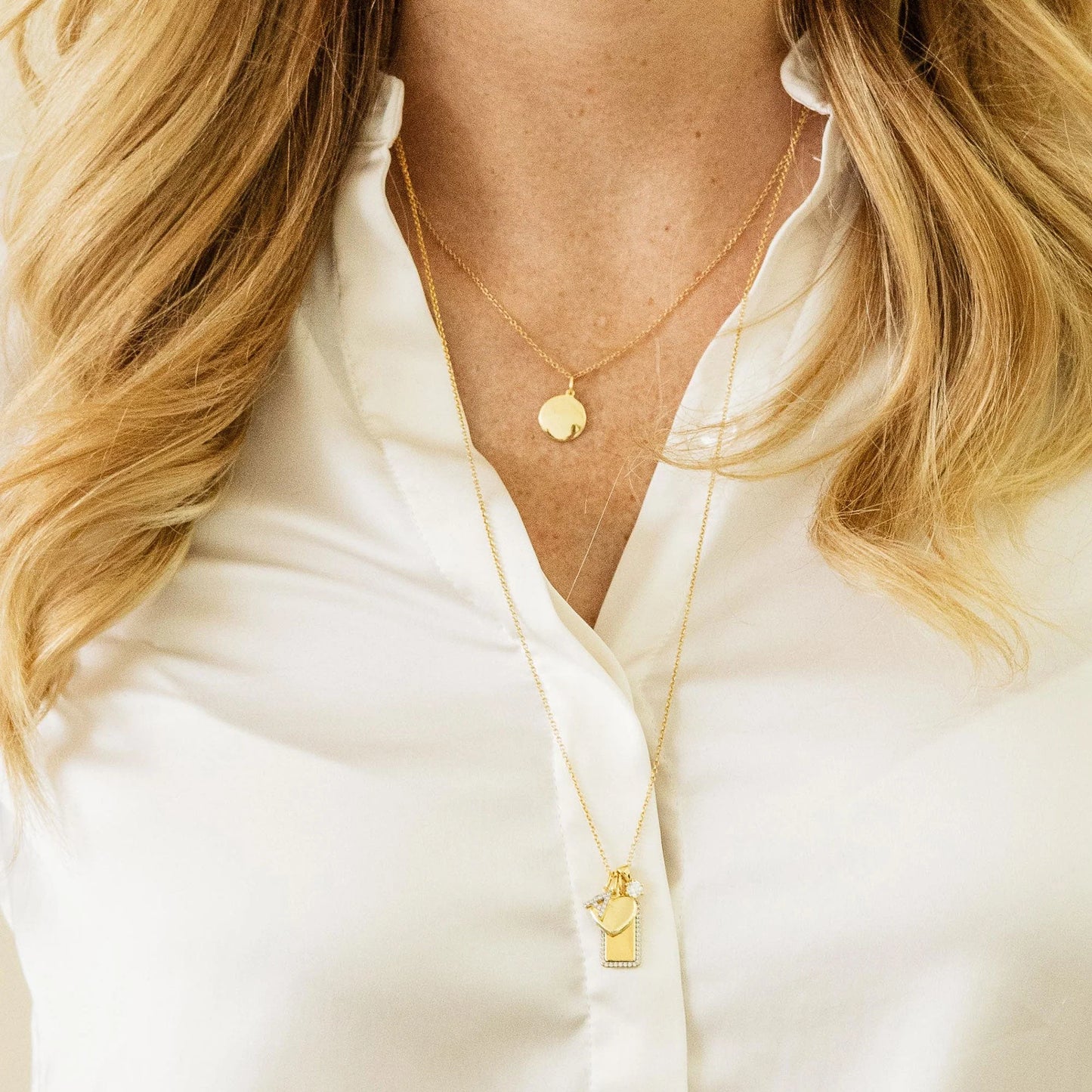 Gold Cz Rectangle Tag Pendant