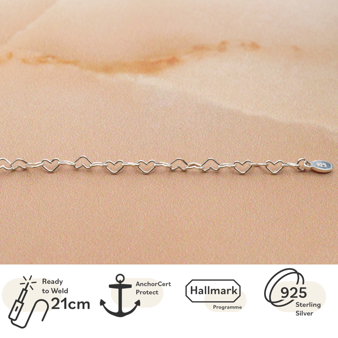 PermaJewel Heart Link Sterling Silver Bracelet