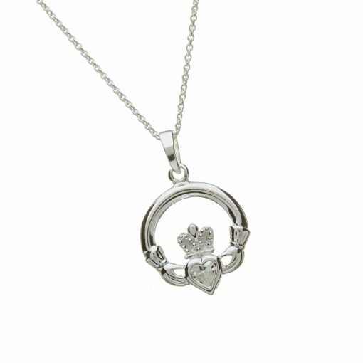 Silver Cz Claddagh Necklace