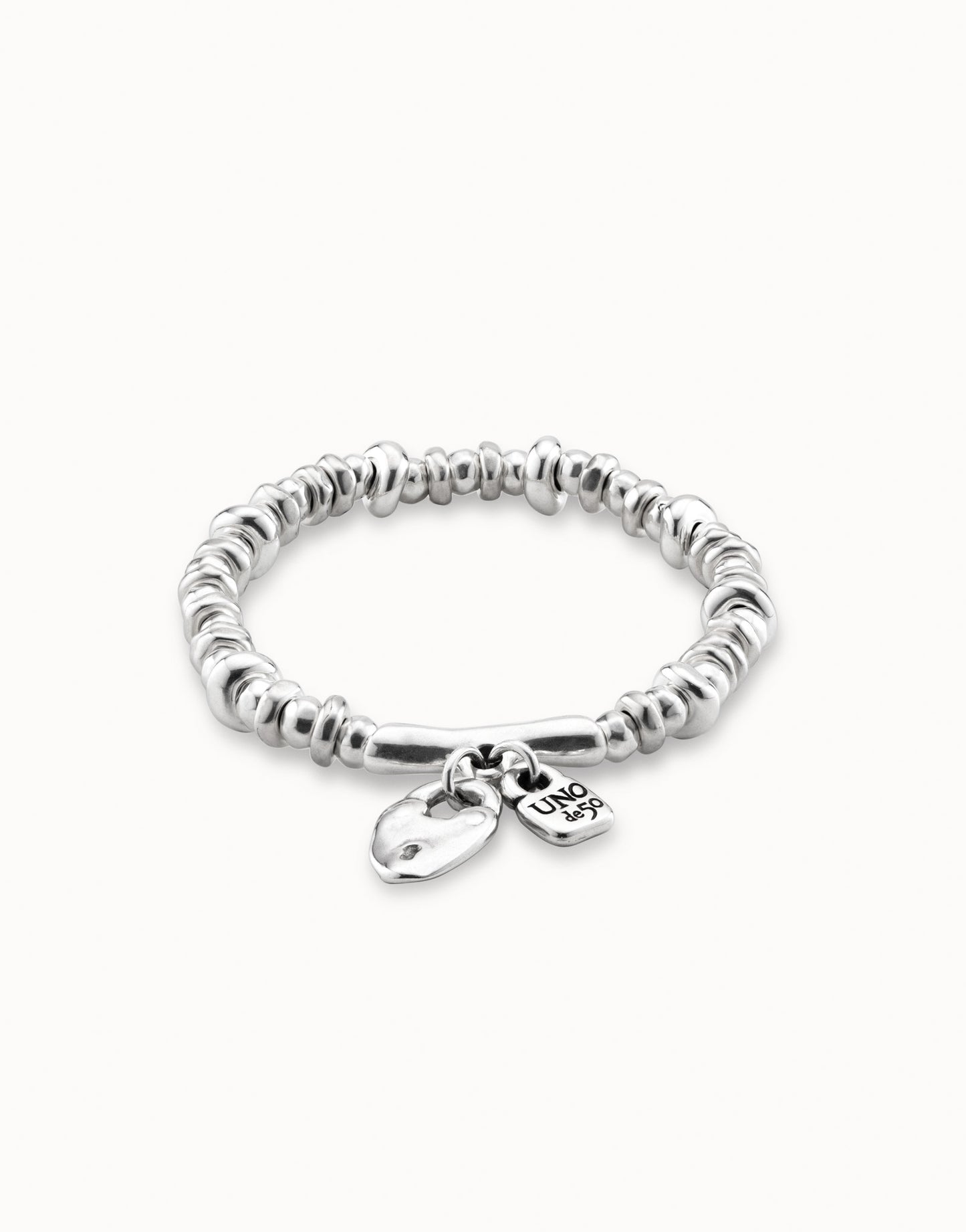 Silver Beaded stretch bracelet with charms