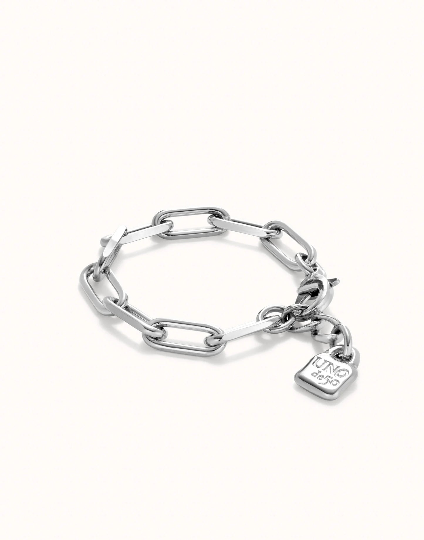Silver Paper clip link bracelet with padlock