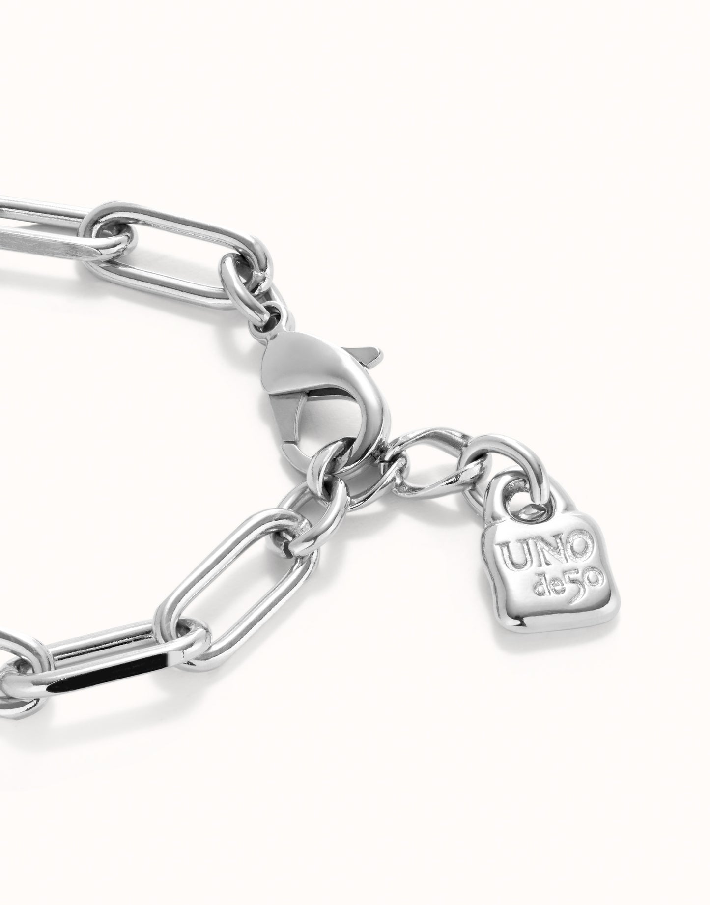 Silver Paper clip link bracelet with padlock