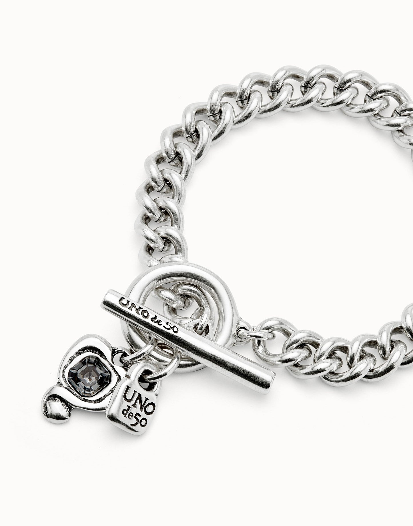 Silver Curb link chain bracelet with charms