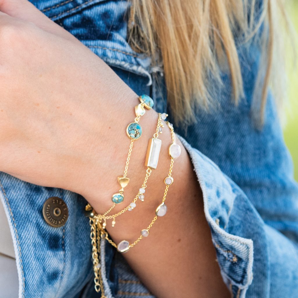 Pebble Bay Gemstone Charm Bracelet 18ct Gold Plated, Moonstone
