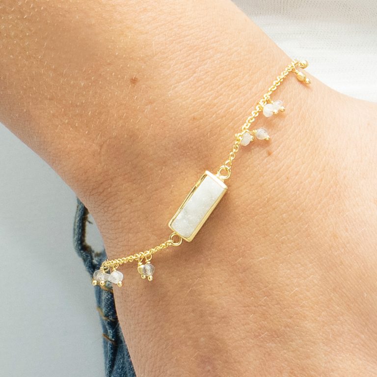 Pebble Bay Gemstone Charm Bracelet 18ct Gold Plated, Moonstone