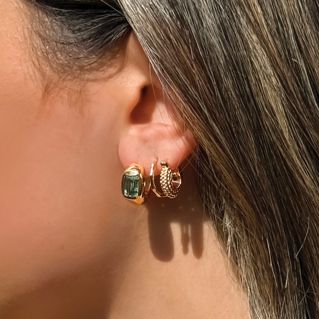 Pimlico Gemstone Dome Hoop Earrings 18ct Gold Plated, Green Tourmaline