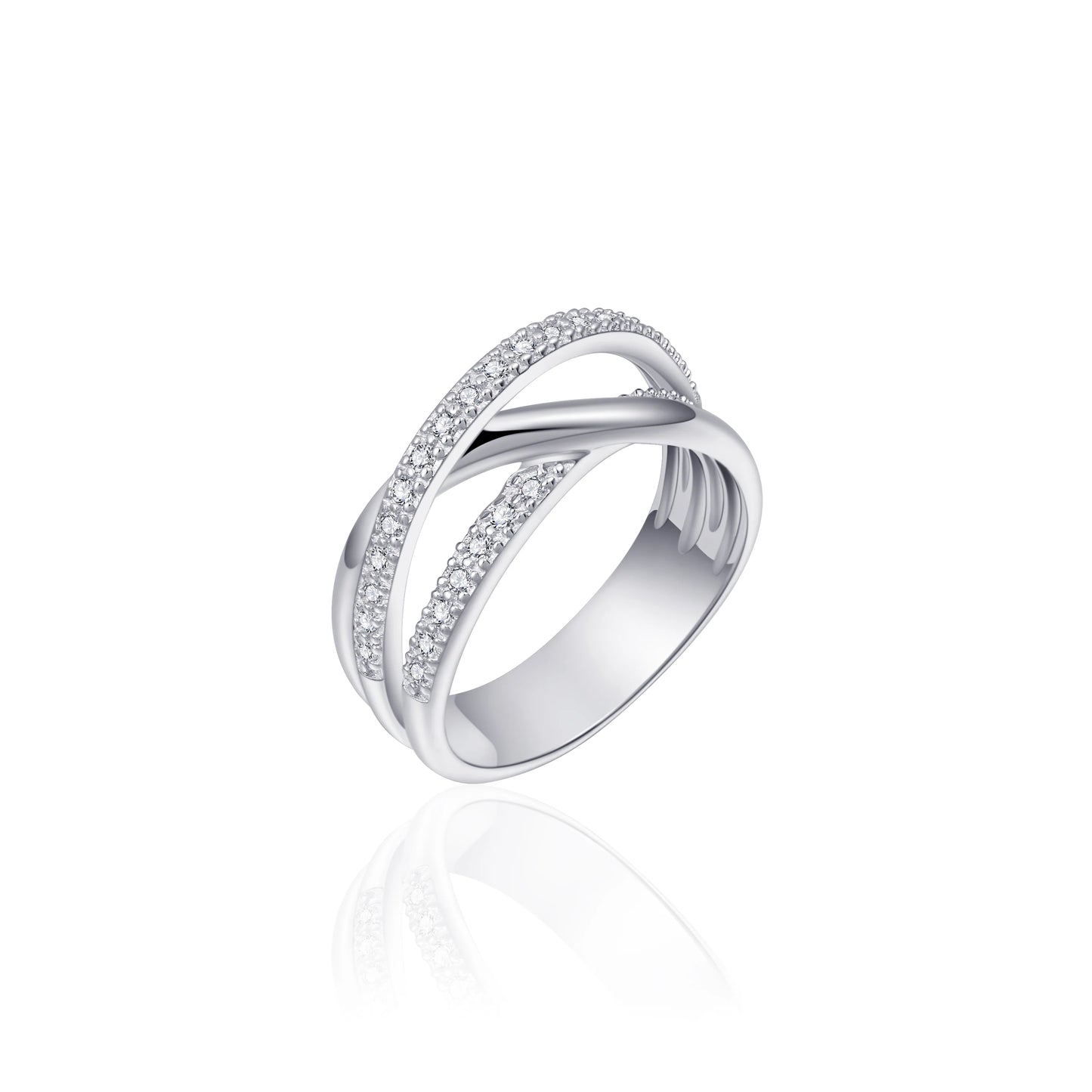 Silver Sparkling Crossover Ring