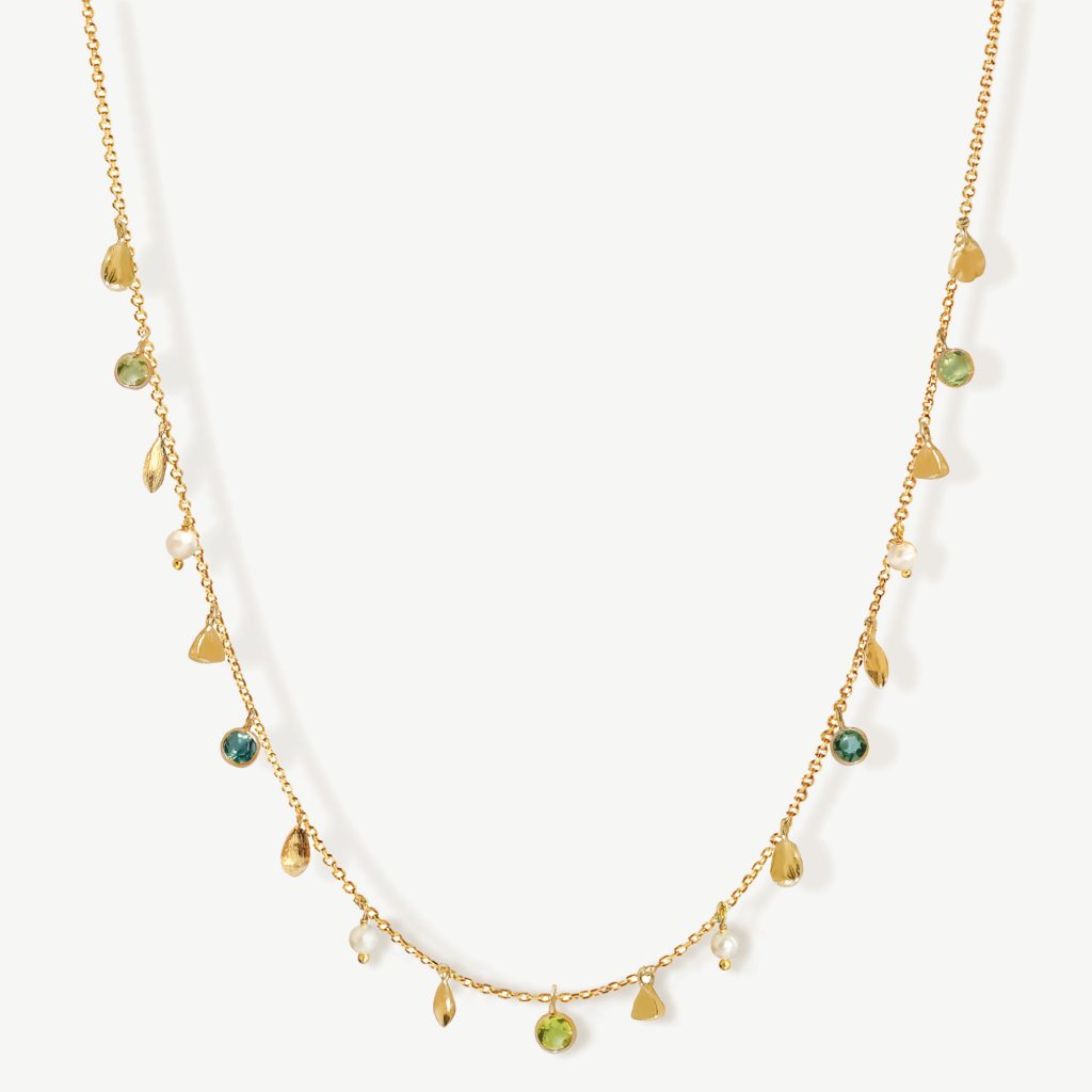 Rococo Gemstone Mini Charm Necklace 18ct Gold Plated, Gemstones & Pearl