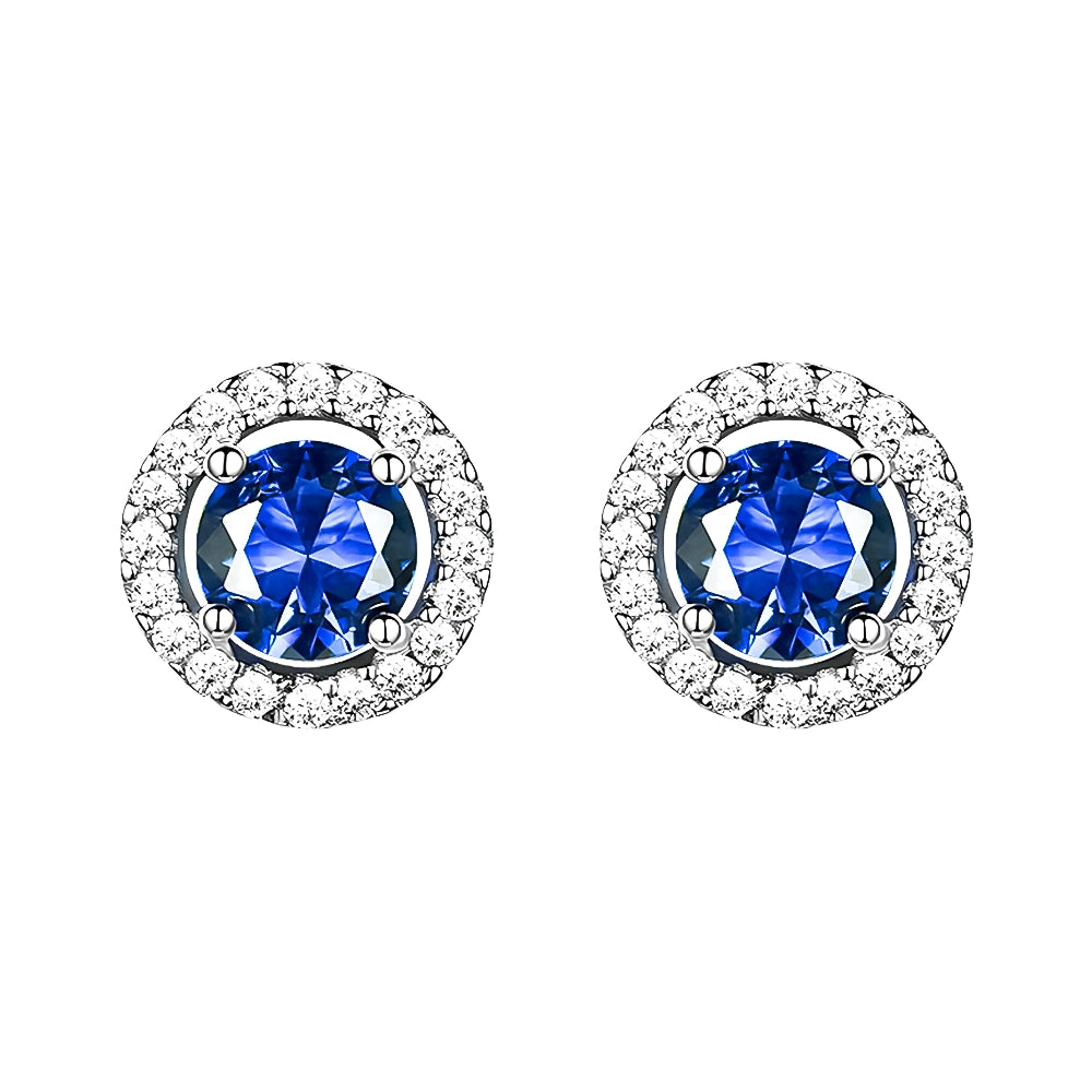 Sterling Silver Blue CZ Stud Earrings