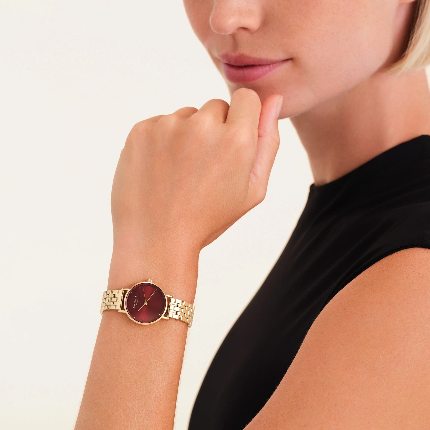 Rosefield Small Edit Gold & Burgundy Watch