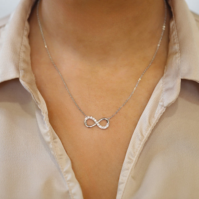 Part Stone Set Infinity Pendant Silver