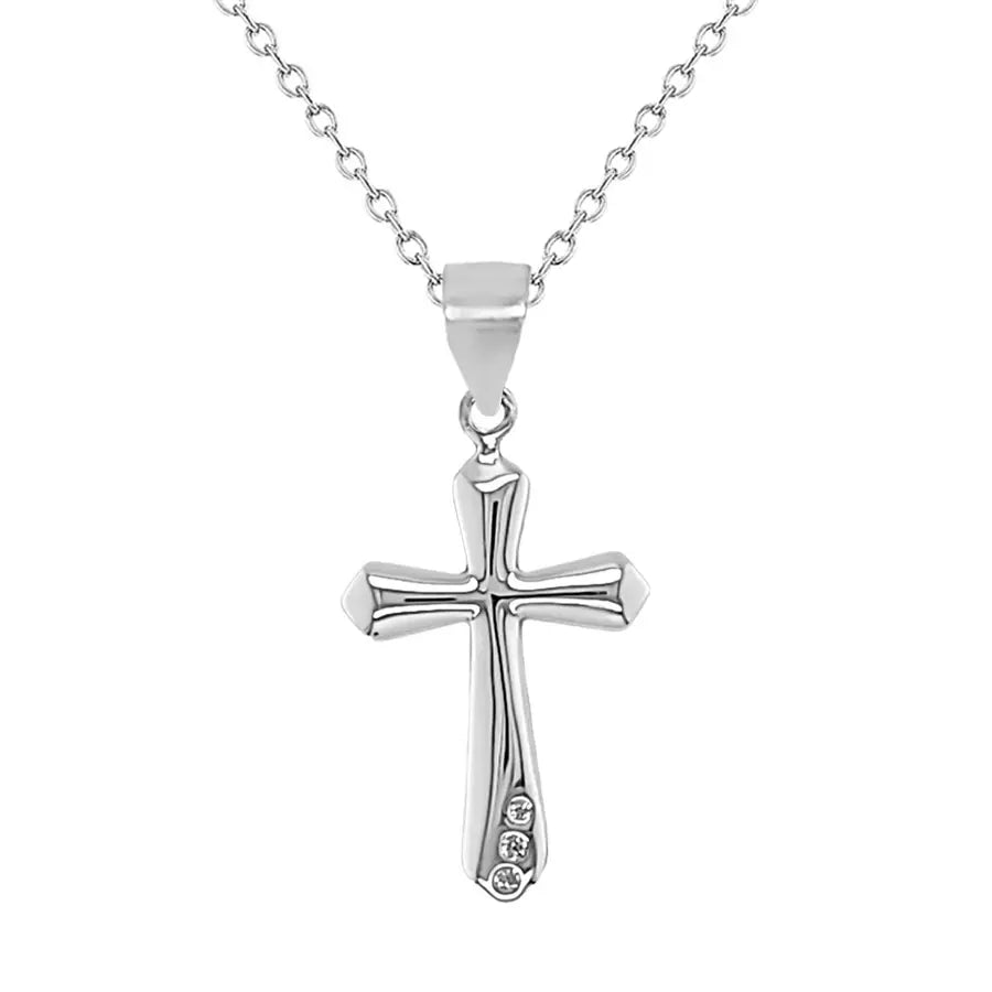 Sterling Silver CZ Cross Pendant , Trace Chain Included