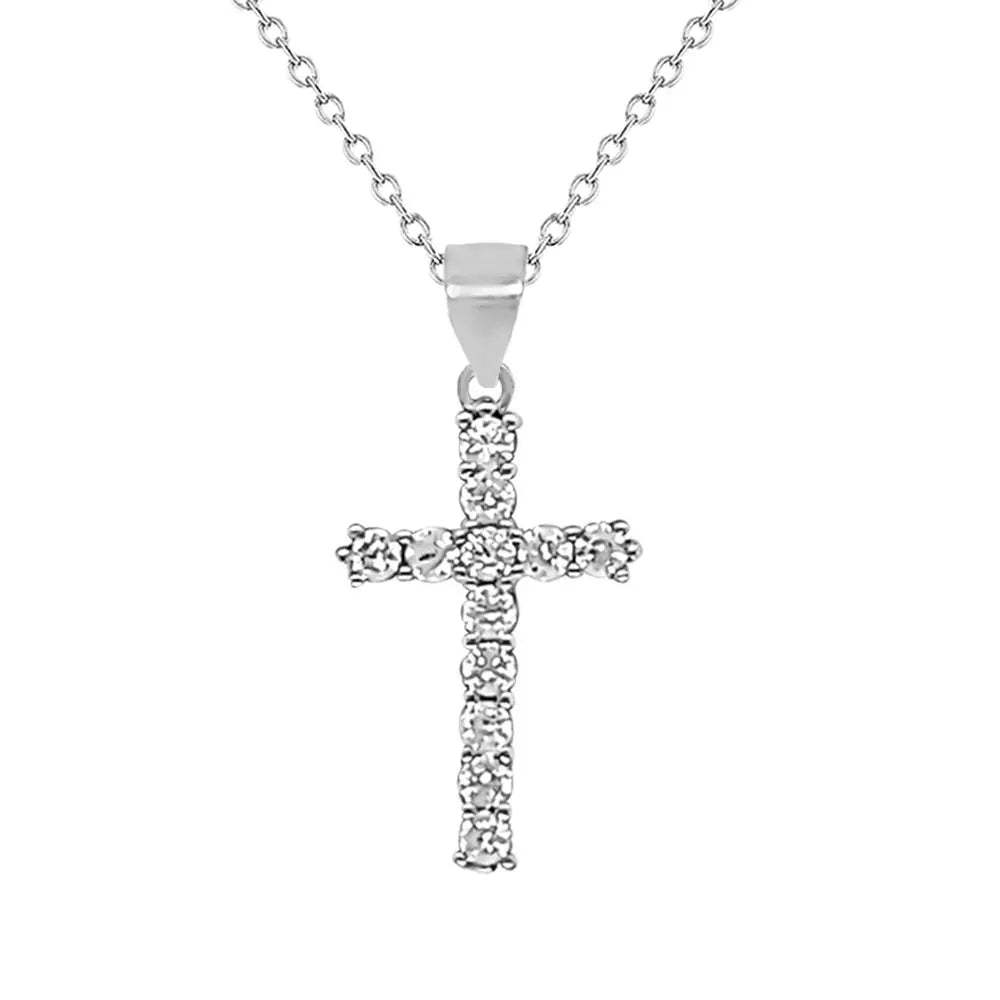 Sterling Silver CZ Cross , Trace Chain Included