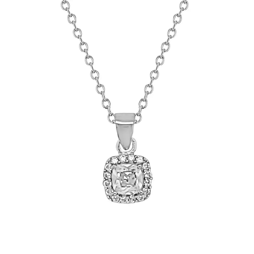 Sterling Silver CZ Cushion Pendant , Trace Chain Included