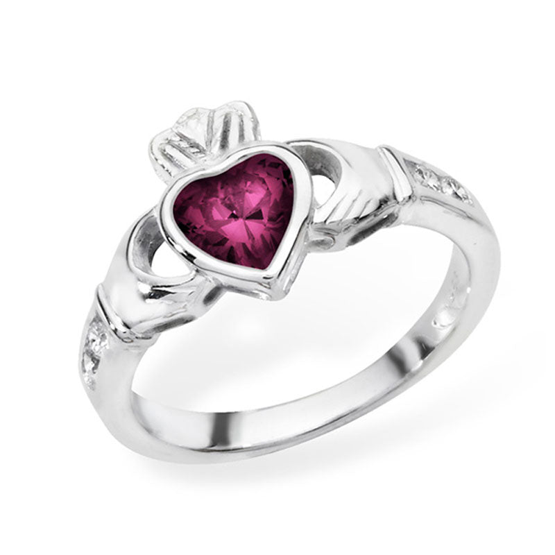 Silver February Birthstone Claddagh Ring