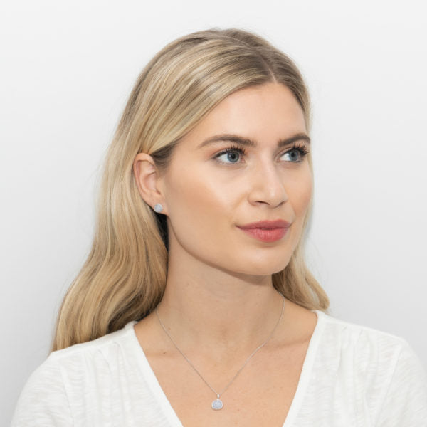 Sea Mist Gemstone Stud Earrings Sterling Silver, Blue Agate