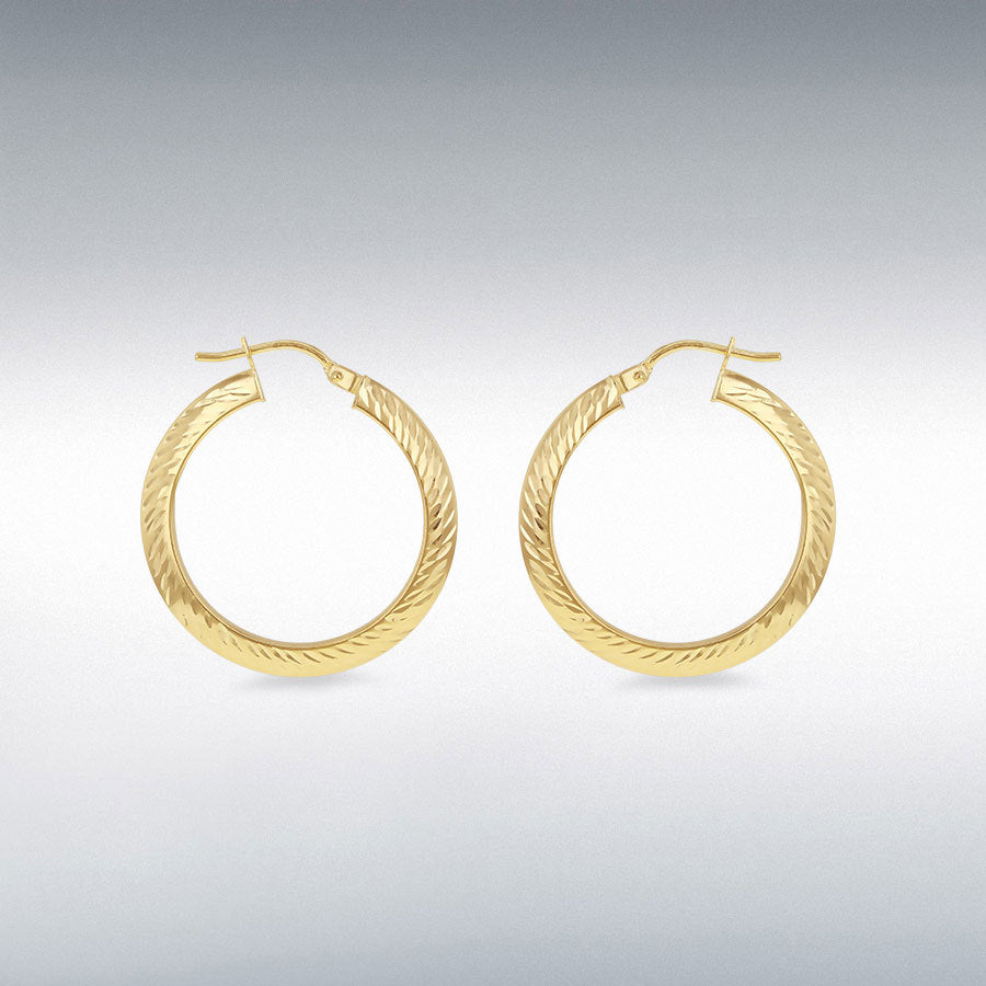9ct Yellow Gold 20mm Diamond Cut Creole Earring