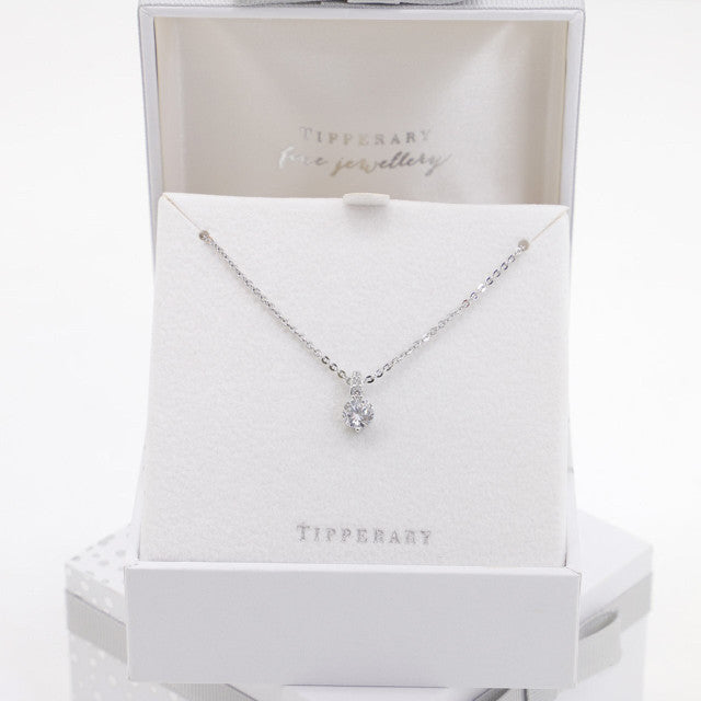 Silver Round Stone Pendant With Pave Bale