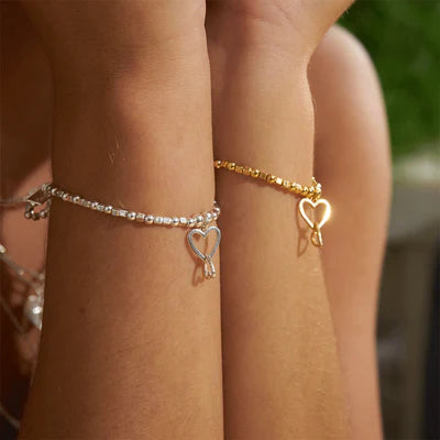 Mini Cube Interlocking Love Heart Bracelet - silver