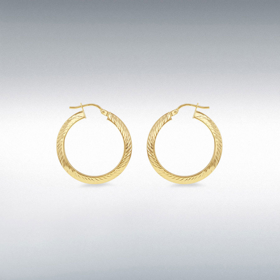9ct Yellow Gold 15mm Diamond Cut Creole Earring