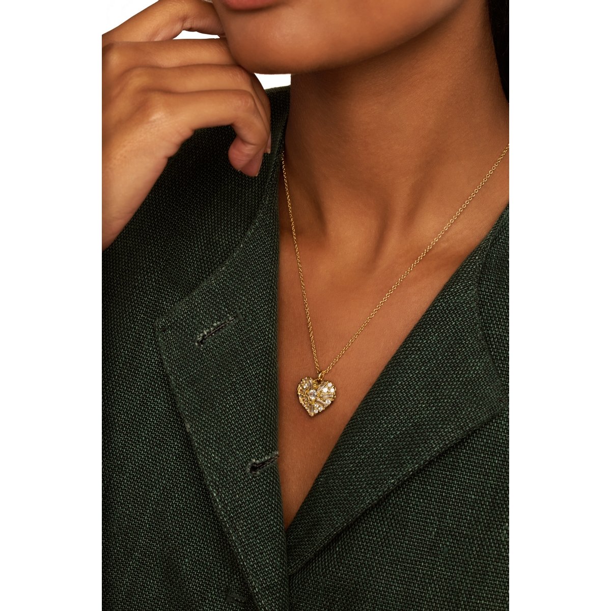 TED BAKER CHERISH: Crystal Cluster Heart Locket Pendant Necklace Gold Tone