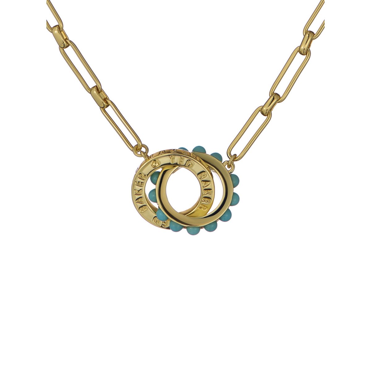 TED BAKER LOLA: Double Logo Link Necklace Gold Tone Blue Pearl