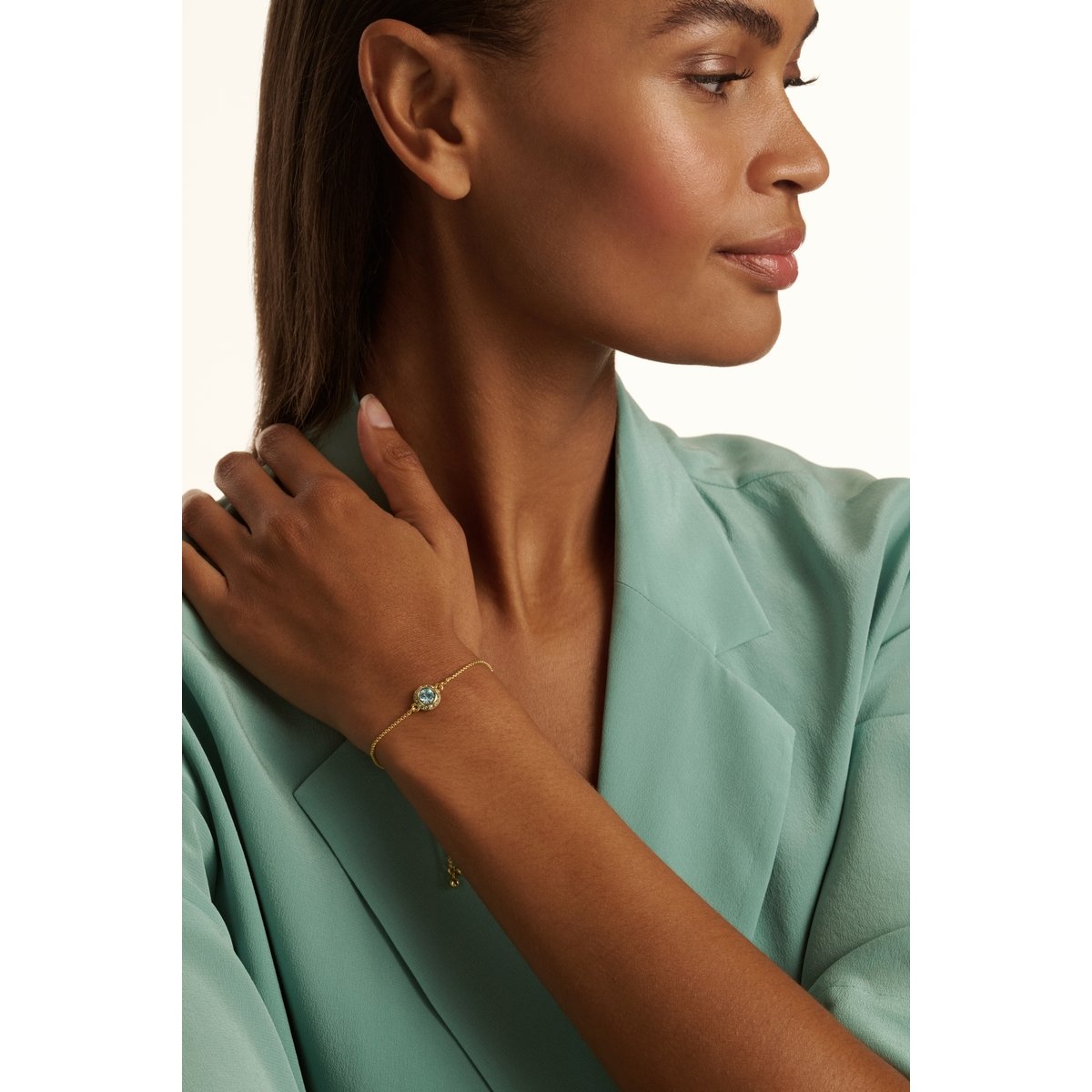 TED BAKER SOLETA: Solitaire Sparkle Crystal Adjustable Bracelet Gold/Blue