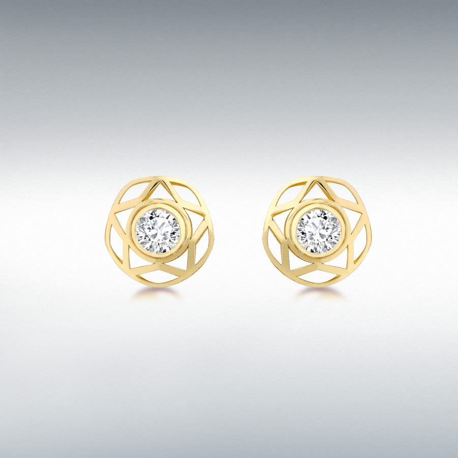 9ct Yellow Gold CZ Star Stud Earrings