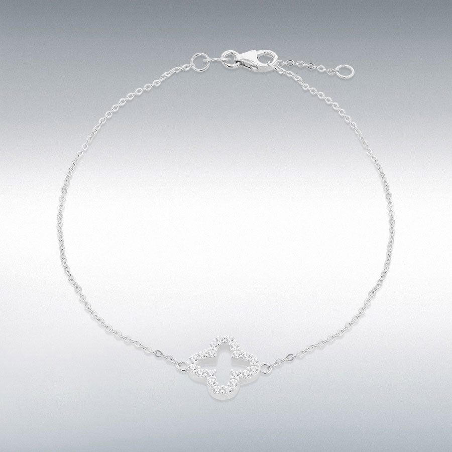 9ct White Gold 1mm CZ Petal Bracelet Adjustable
