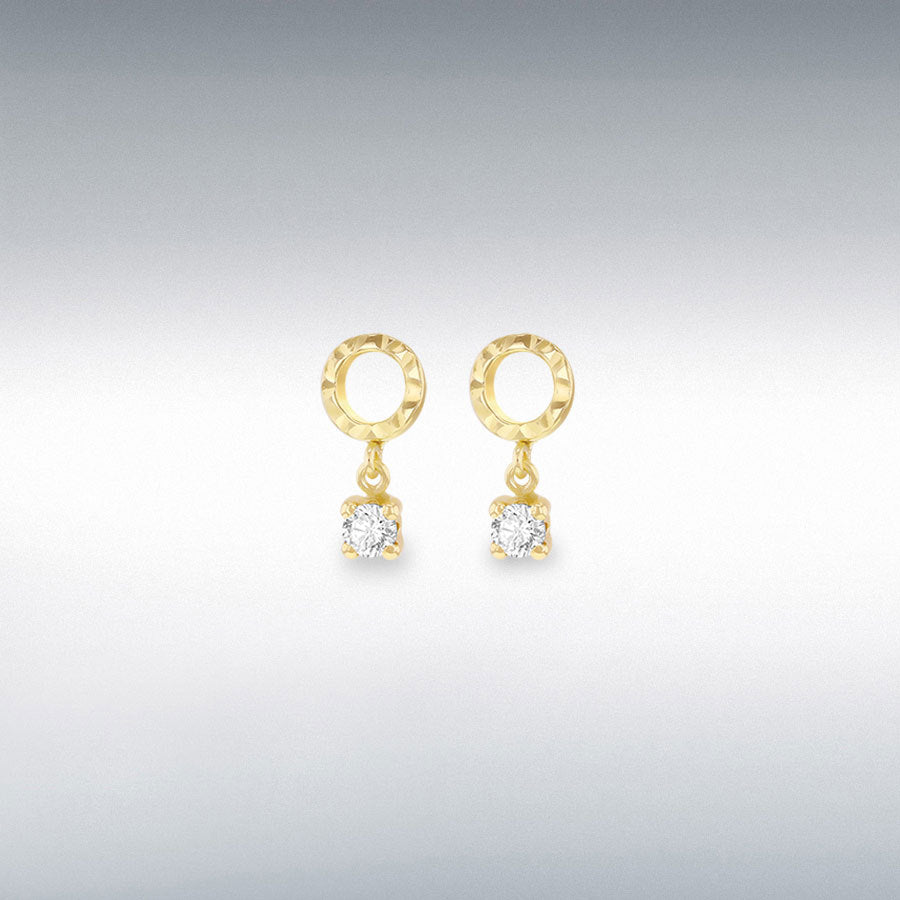 9ct Yellow Gold Diamond Cut Circle with CZ Drop Stud Earrings