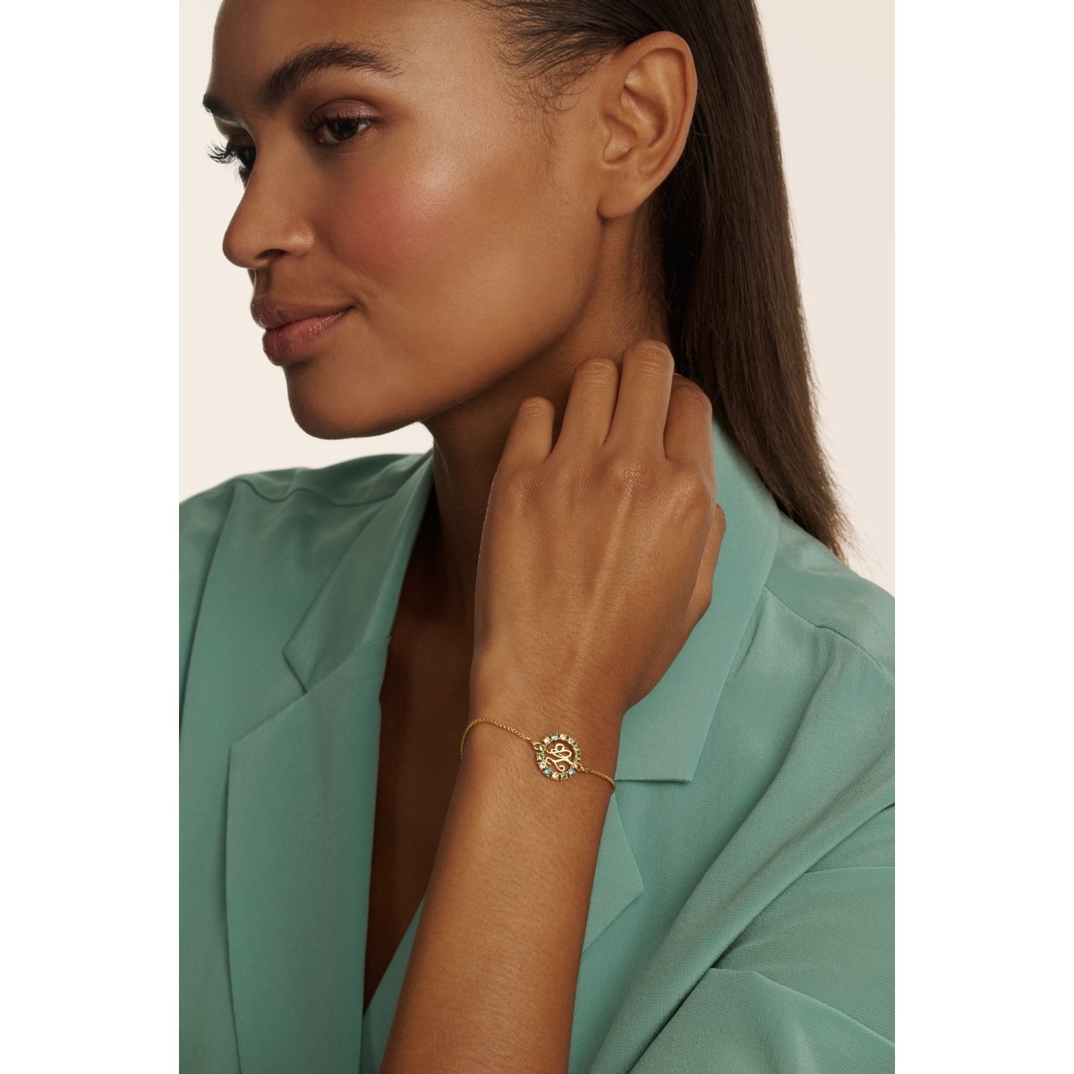 TED BAKER MOLINA: Monogram Crystal Adjustable Bracelet Gold Tone