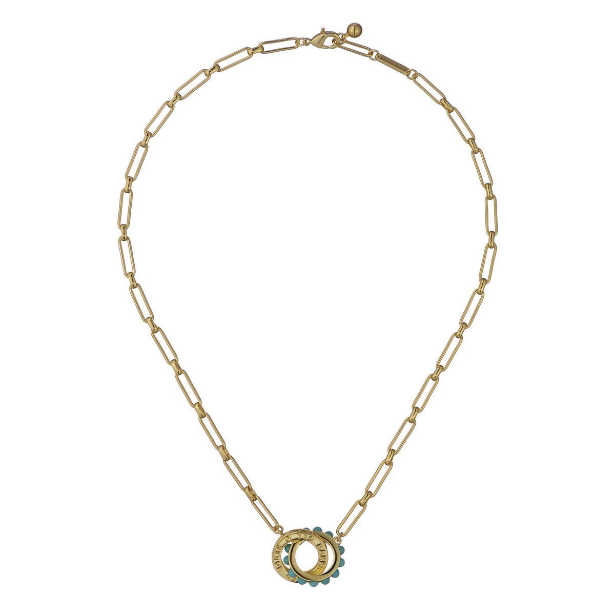 TED BAKER LOLA: Double Logo Link Necklace Gold Tone Blue Pearl