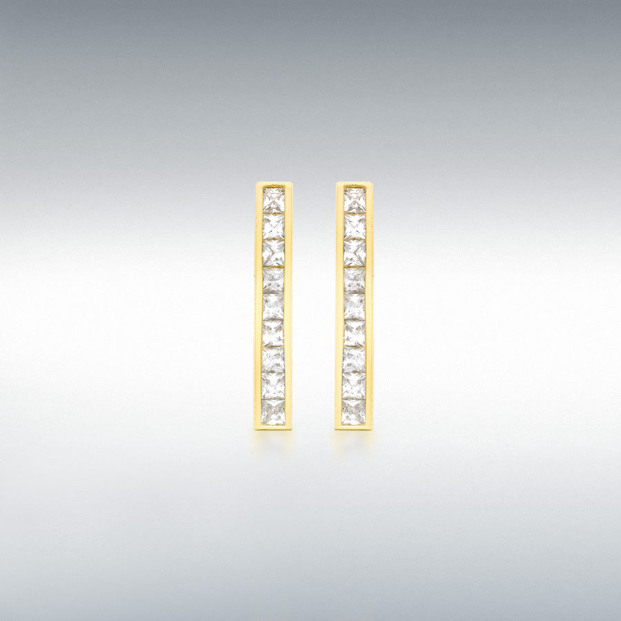 9ct Yellow Gold CZ Bar Drop Earrings