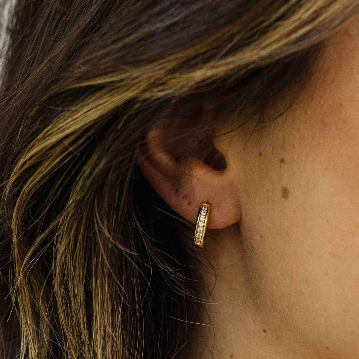 Gisser Gold Cz Pave Set Hoops