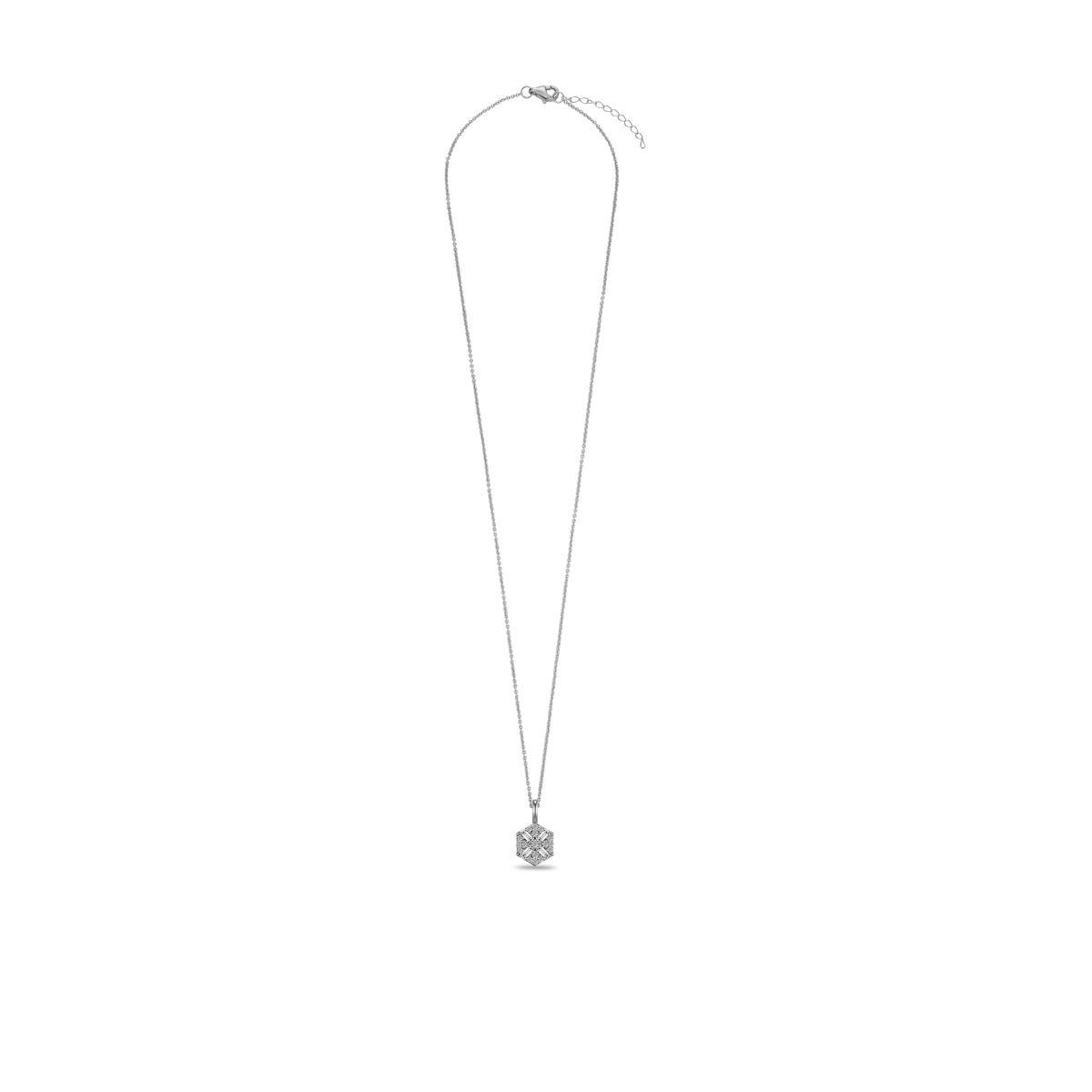 Gisser Silver Cz Hexagon Pendant Necklace