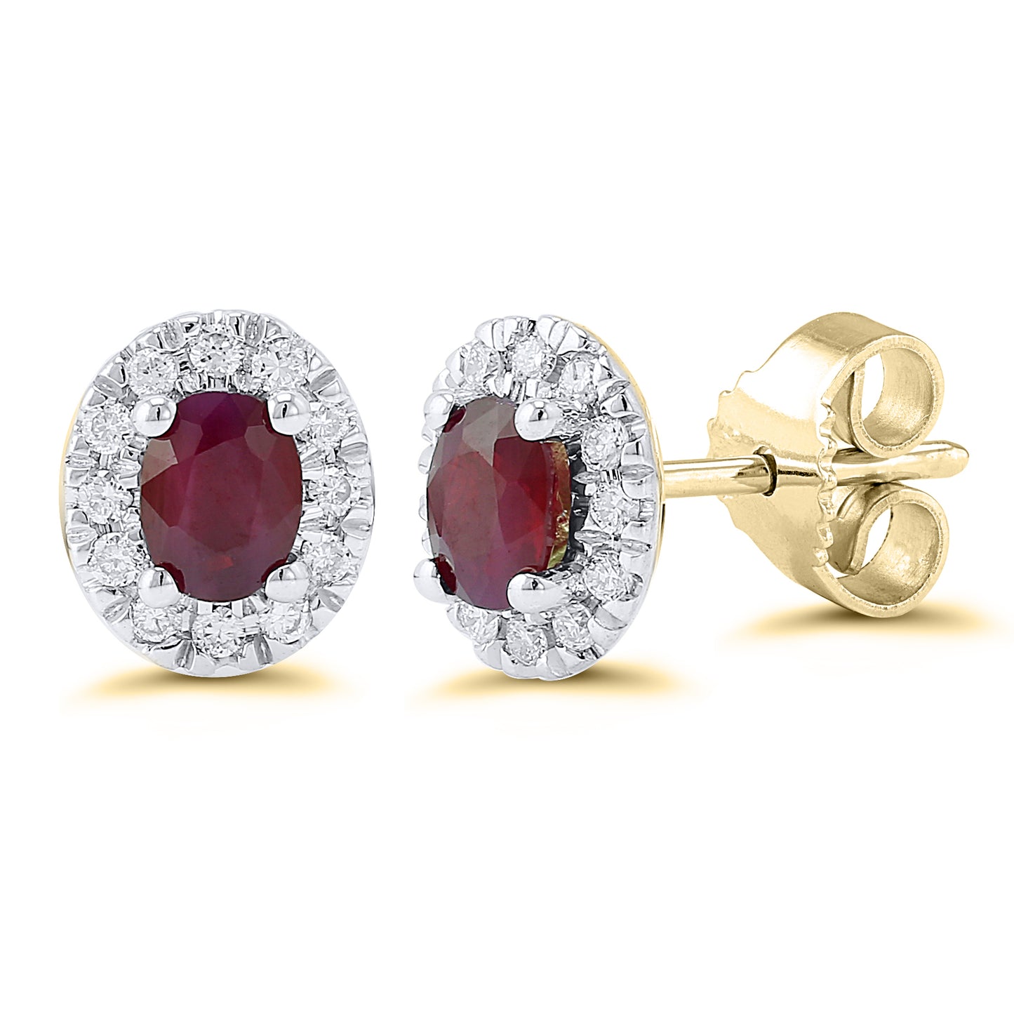 Oval Ruby and Diamond Cluster Stud Earrings