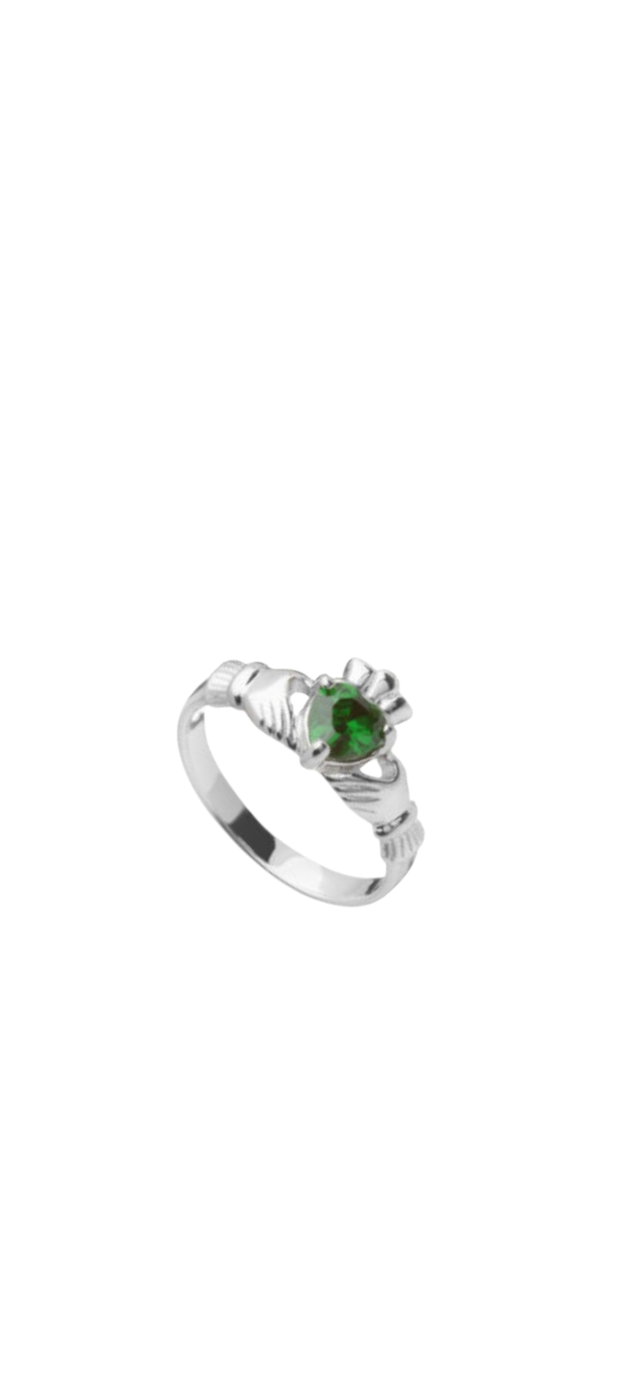 Sterling Silver Claddagh Ring with Green Stone