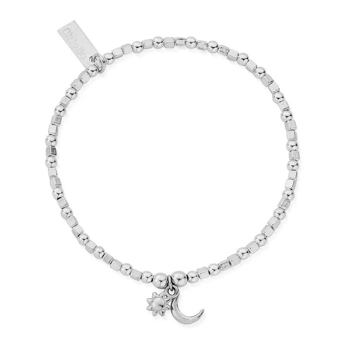 Mini Cube Dainty Moon & Sun Bracelet - Silver